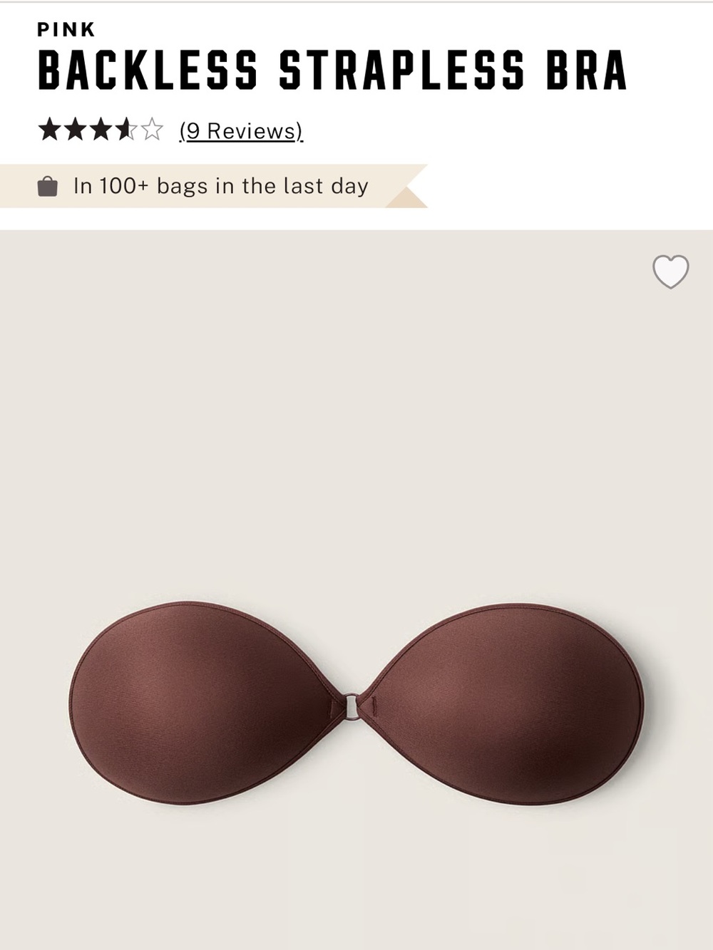 VS PINK BACKLESS LIGHTLY LINED BRA D/DD CHOCOLATE BROWN NEW IN BAG